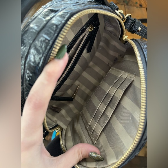 BRAHMIN LANE Thames Black Leather Floral Purse Cross Body Round Handbag - Picture 6 of 7